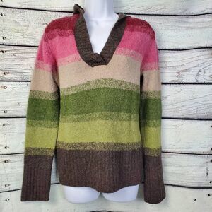 Maurices Women’s L Striped Knit Sweater Hoodie Pullover Wool Blend